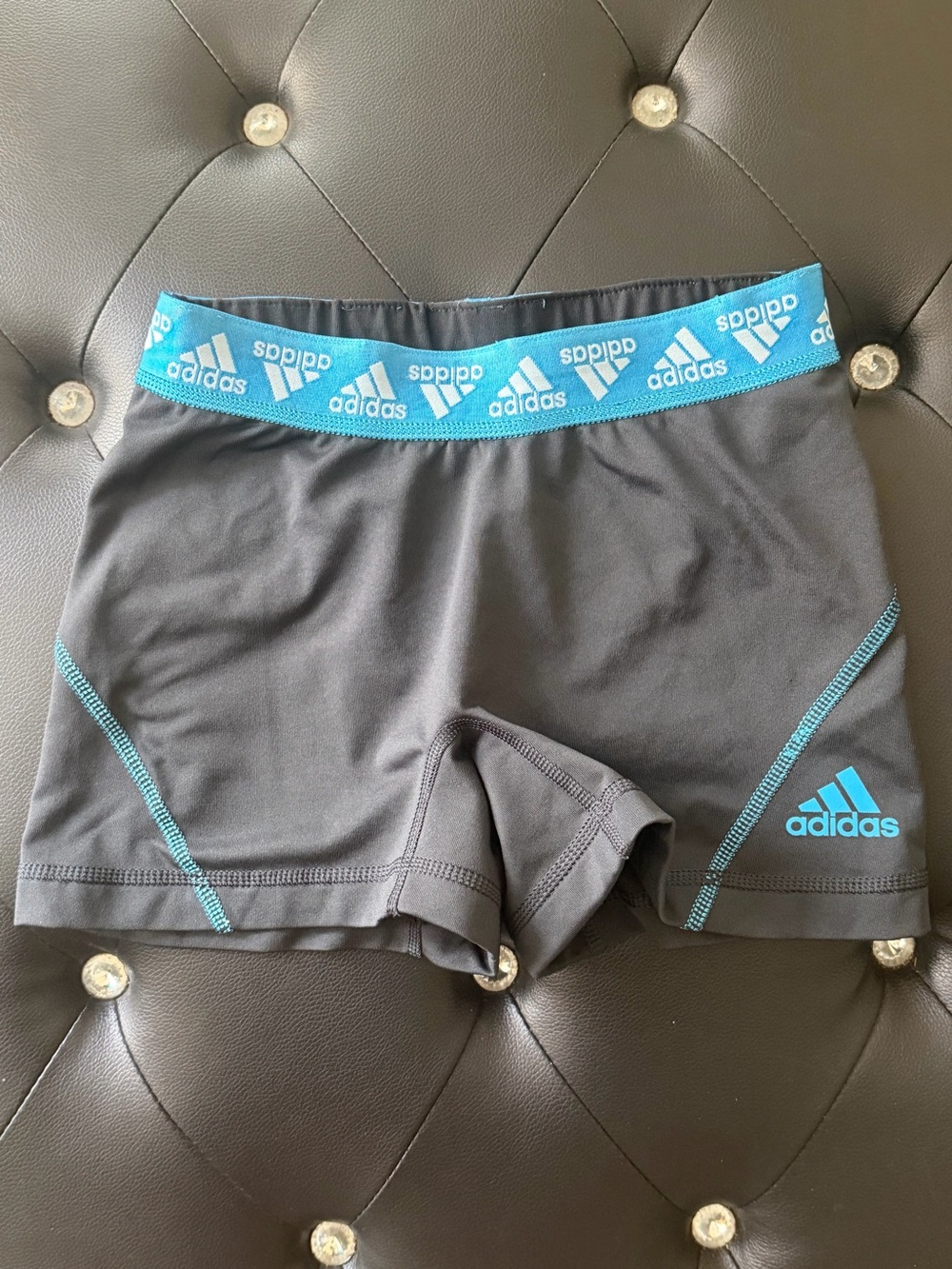Adidas Gray Compression Shorts with Teal Accent Waistband